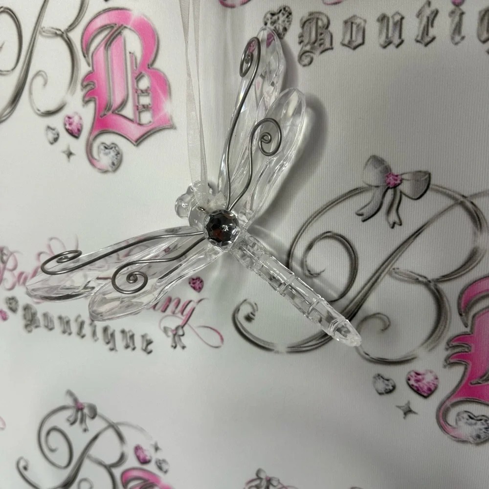 Dragonfly ornament sun catcher clear lucid silver rhinestone crystal bling luxe